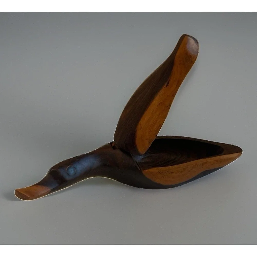 Vtg Mcm Hand Carved Wood Duck Trinket Box Hinged Sculpture Folk Art 1960's